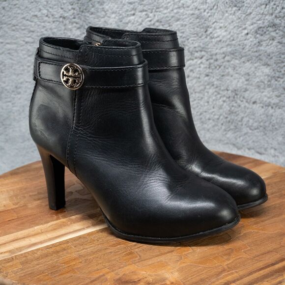 Tory Burch BRISTOL Black Leather 3.5” Boots Booties Size 5.5 M - Picture 1 of 10